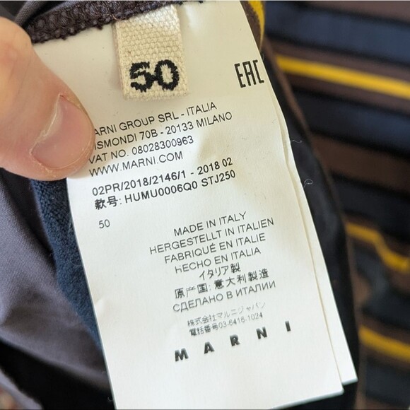 Marni Logo Italian Striped Brown Yellow Men's T-Shirt 50 (Estimated L Large) - Picture 5 of 8